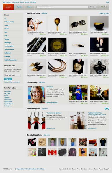Screenshot showing Etsy's home page.